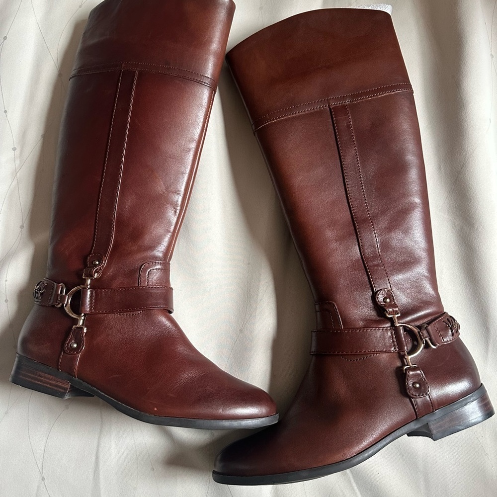 Alex Marie Brown Over the Knee Boots with Equestrian Design - Picture 1 of 12